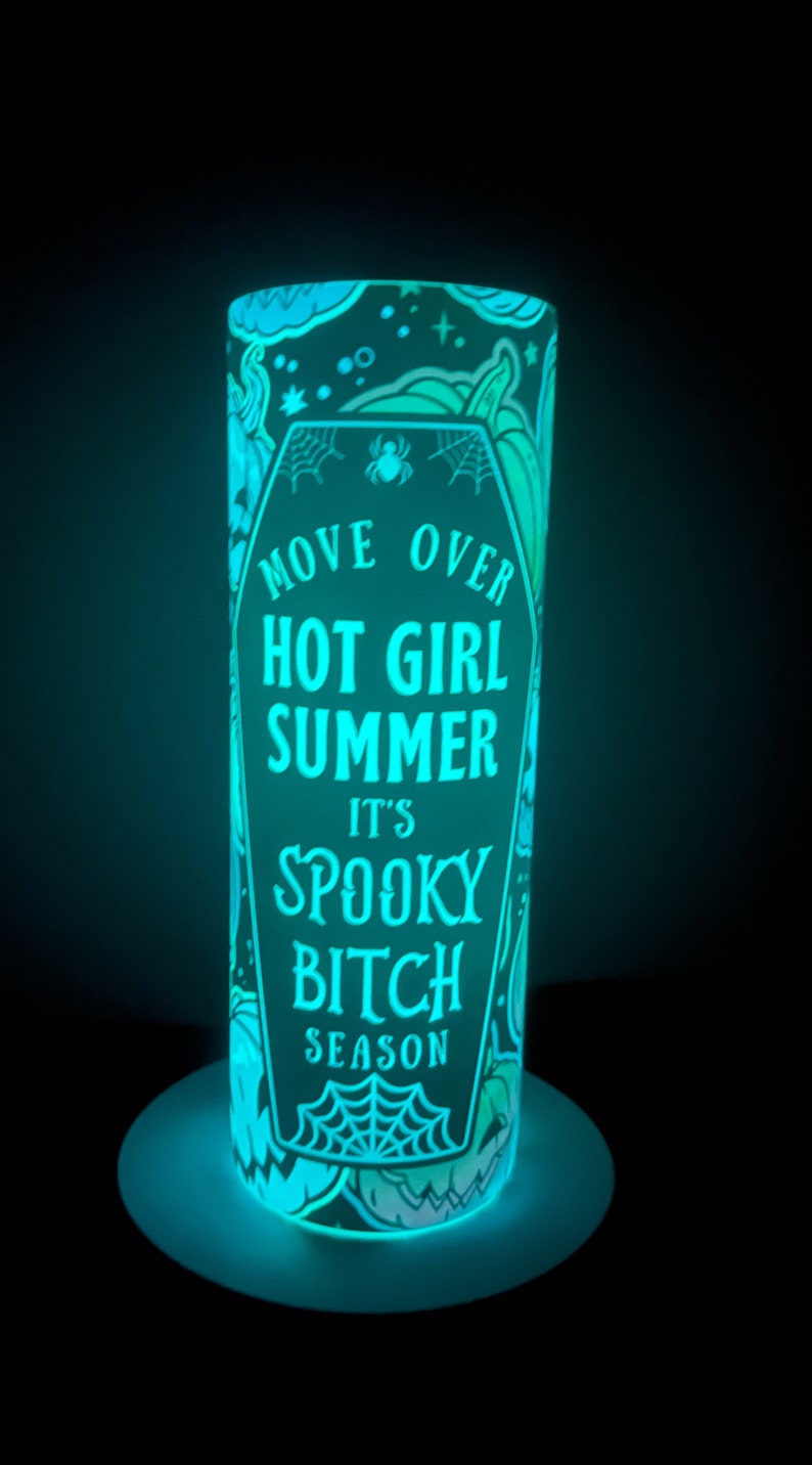 Spooky Bitch Personalized Halloween Glow Tumbler with Straw Big Glow in the Dark Halloween Tumbler Halloween 2023 image 2