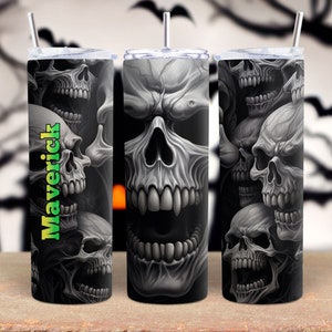 Vampire Skull Personalized Halloween Glow Tumbler with Straw Big Glow in the Dark Halloween Tumbler Halloween 2023 Bild 5