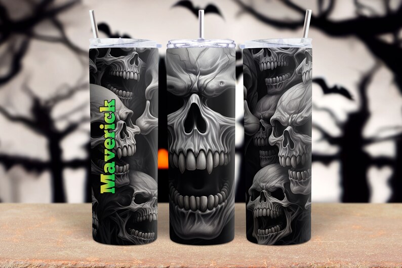 Vampire Skull Personalized Halloween Glow Tumbler with Straw Big Glow in the Dark Halloween Tumbler Halloween 2023 image 5