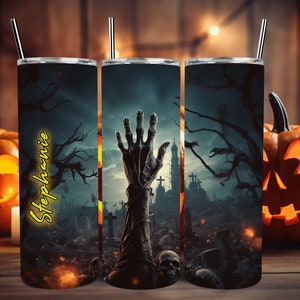 Zombie Arm Personalized Halloween Glow Tumbler with Straw Big Glow in the Dark Halloween Tumbler Halloween 2023 image 8