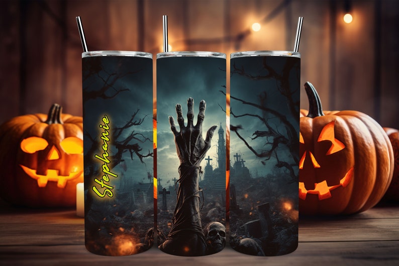 Zombie Arm Personalized Halloween Glow Tumbler with Straw Big Glow in the Dark Halloween Tumbler Halloween 2023 image 8