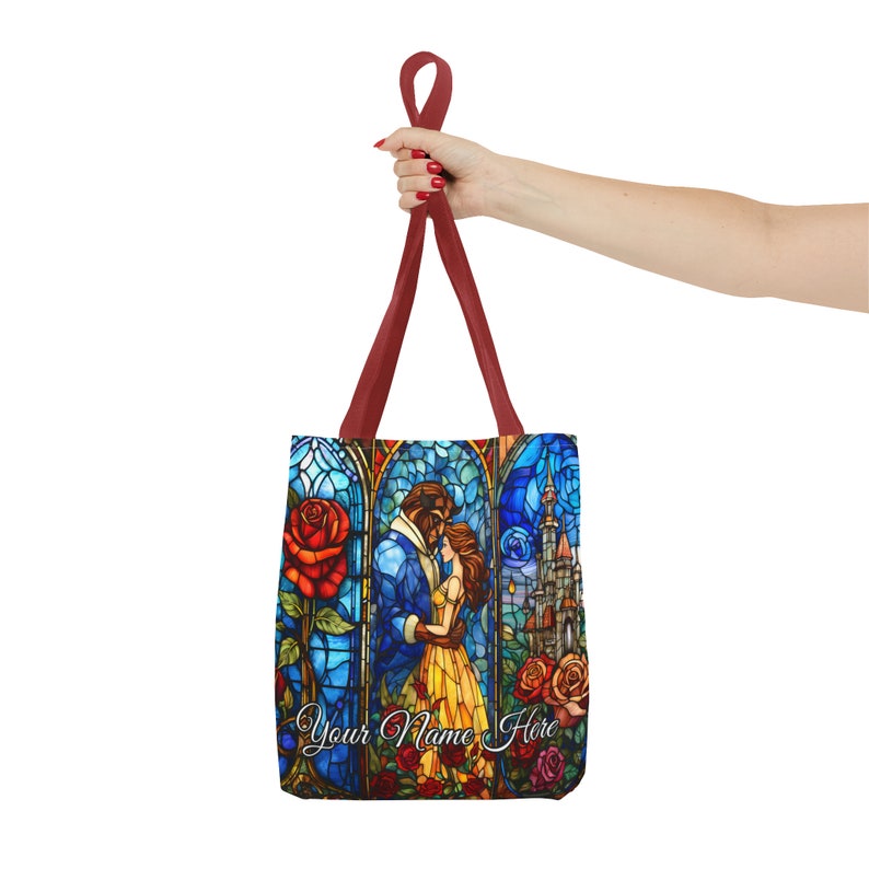 Personalized Beauty and the Beast Stained Glass Tote, Book Bag Gift, Belle Gift for Her, Bookish Gifts, Book Lover Gift, Cute Tote Bag image 5