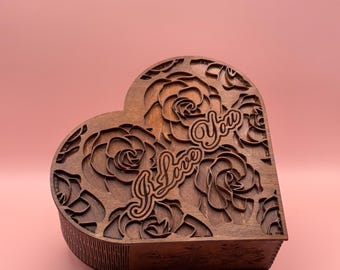 Handcrafted Heart Keepsake Box: Floral Engraved Wooden Memory Box
