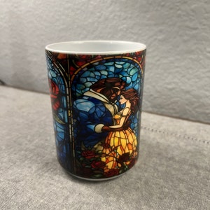 Beauty and the Beast Stained Glass 15 Oz Coffe Mug Bookish Rose Mug Gift for her coffee cup Unique Mothers Day Gift image 5