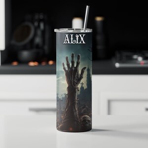 Zombie Arm Personalized Halloween Glow Tumbler with Straw Big Glow in the Dark Halloween Tumbler Halloween 2023 zdjęcie 2