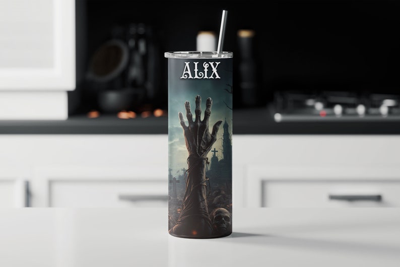 Zombie Arm Personalized Halloween Glow Tumbler with Straw Big Glow in the Dark Halloween Tumbler Halloween 2023 image 2