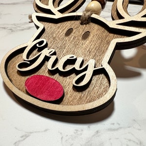 Personalized Reindeer Family Christmas Ornament, Wood Stocking Tags Personalized, Baby Christmas Ornament, Christmas Decoration image 3