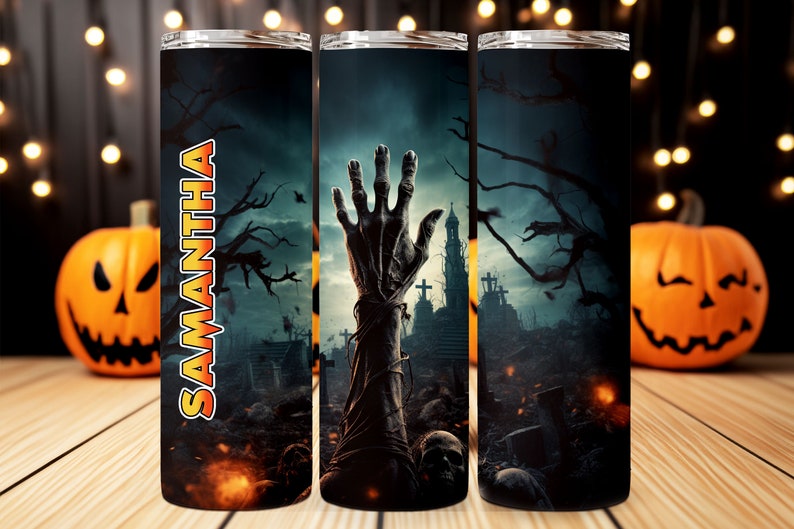 Zombie Arm Personalized Halloween Glow Tumbler with Straw Big Glow in the Dark Halloween Tumbler Halloween 2023 zdjęcie 9