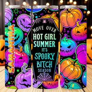 Spooky Bitch Personalized Halloween Glow Tumbler with Straw Big Glow in the Dark Halloween Tumbler Halloween 2023 image 1