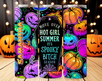 Spooky Bitch Personalized Halloween Glow Tumbler with Straw - Big Glow in the Dark Halloween Tumbler | Halloween 2023
