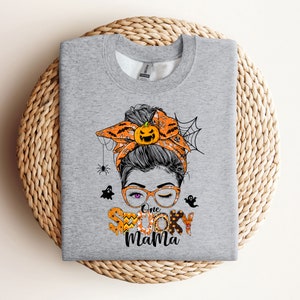 Mom Halloween Sweatshirt Spooky Mom Halloween Mama Crewneck Sweatshirt, best selling shirt image 3