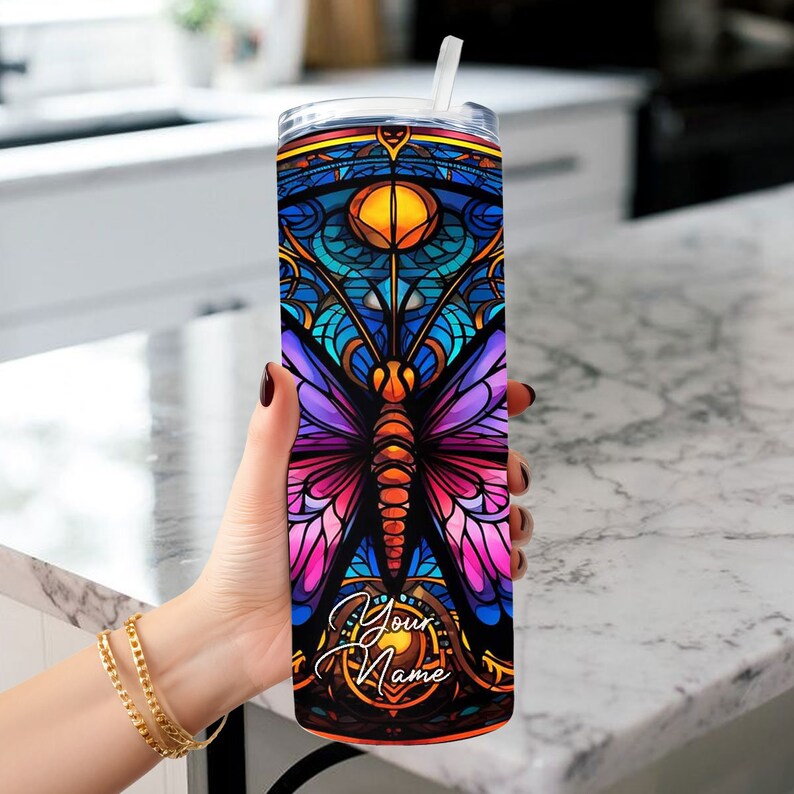 Stained Glass Butterfly Tumbler 20oz 30oz Personalized Tumbler image 8