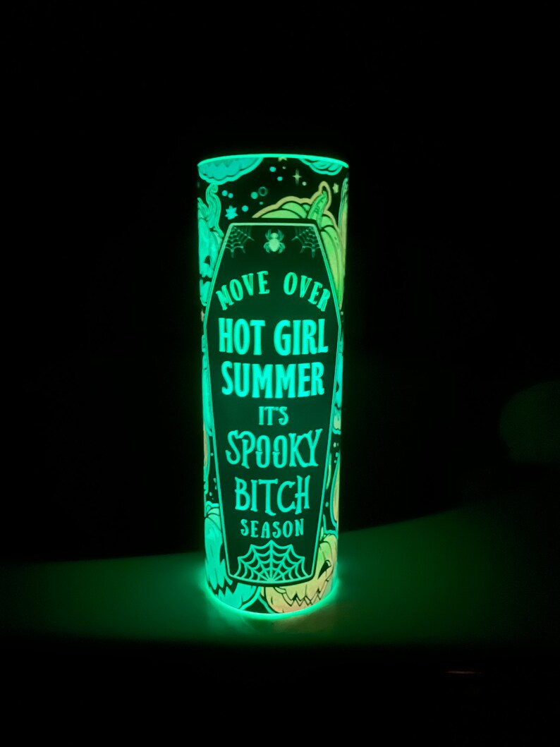 Spooky Bitch Personalized Halloween Glow Tumbler with Straw Big Glow in the Dark Halloween Tumbler Halloween 2023 image 3