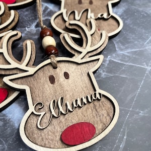 Personalized Reindeer Family Christmas Ornament, Wood Stocking Tags Personalized, Baby Christmas Ornament, Christmas Decoration image 2