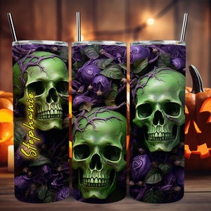 The Skulls Personalized Halloween Glow Tumbler with Straw Big Glow in the Dark Halloween Tumbler Halloween 2023 image 10