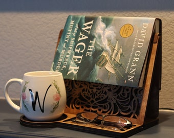 Personalized Book Valet Stand: Laser Cut Wood Reading Nook Organizer