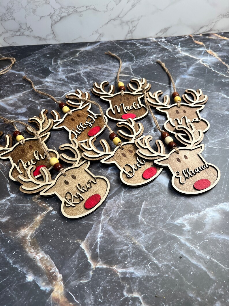 Personalized Reindeer Family Christmas Ornament, Wood Stocking Tags Personalized, Baby Christmas Ornament, Christmas Decoration image 4