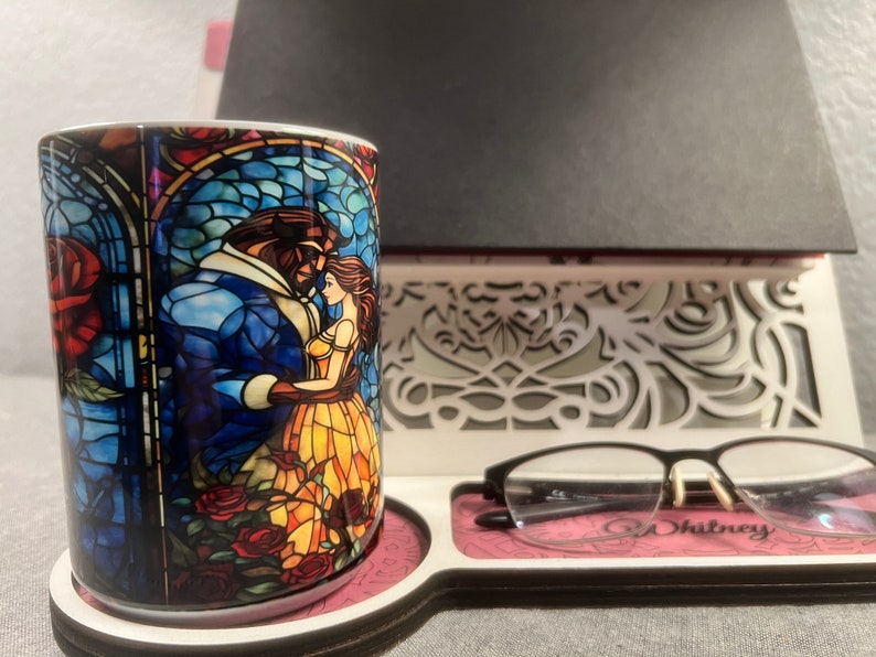 Beauty and the Beast Stained Glass 15 Oz Coffe Mug Bookish Rose Mug Gift for her coffee cup Unique Mothers Day Gift image 8