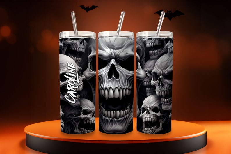 Vampire Skull Personalized Halloween Glow Tumbler with Straw Big Glow in the Dark Halloween Tumbler Halloween 2023 image 4