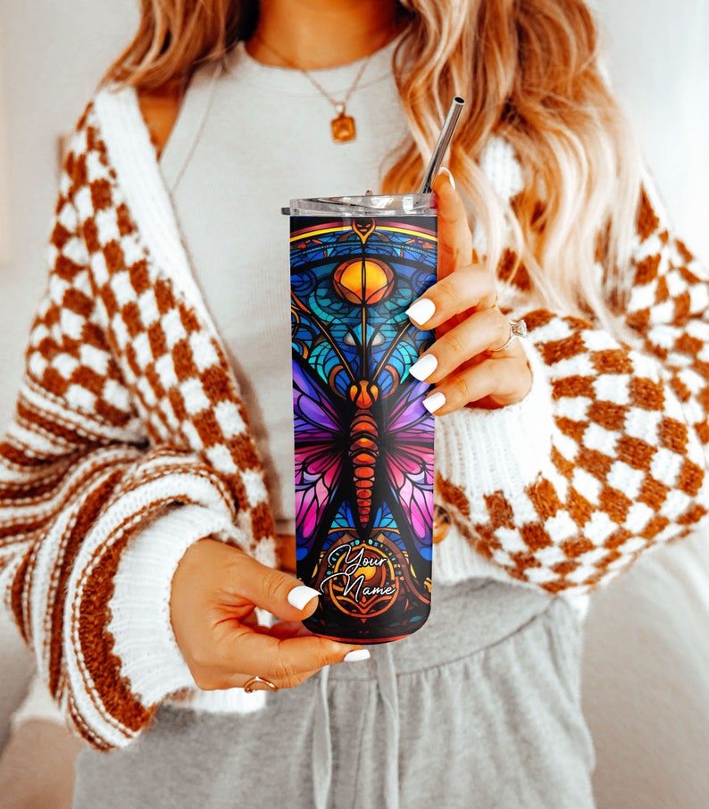 Stained Glass Butterfly Tumbler 20oz 30oz Personalized Tumbler imagem 6