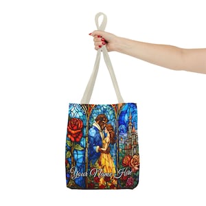 Personalized Beauty and the Beast Stained Glass Tote, Book Bag Gift, Belle Gift for Her, Bookish Gifts, Book Lover Gift, Cute Tote Bag image 9