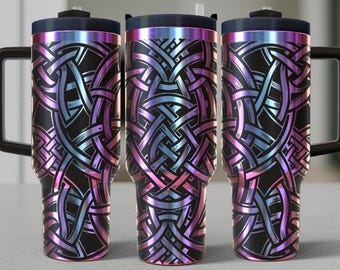 Celtic Knot Tumbler: Gold/Rainbow Engraved 40oz Stainless Steel Cup