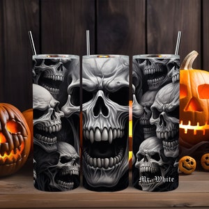 Vampire Skull Personalized Halloween Glow Tumbler with Straw Big Glow in the Dark Halloween Tumbler Halloween 2023 imagem 3