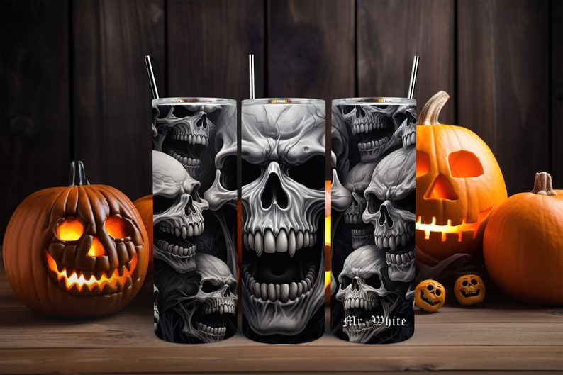 Vampire Skull Personalized Halloween Glow Tumbler with Straw Big Glow in the Dark Halloween Tumbler Halloween 2023 Bild 3