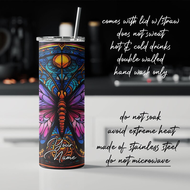 Stained Glass Butterfly Tumbler 20oz 30oz Personalized Tumbler imagem 2