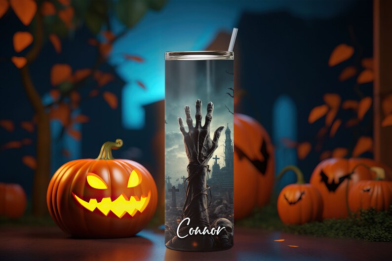 Zombie Arm Personalized Halloween Glow Tumbler with Straw Big Glow in the Dark Halloween Tumbler Halloween 2023 zdjęcie 4