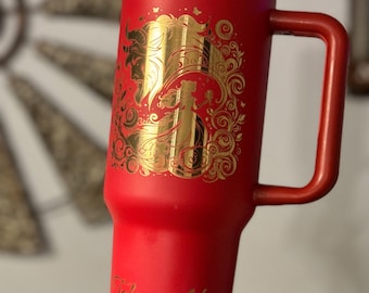 Personalized Beauty and the Beast 40oz Gold Tone H20 Tumbler with Straw | Princess Tumbler | Beauty Beast Decor| Belle and Beast Tumbler