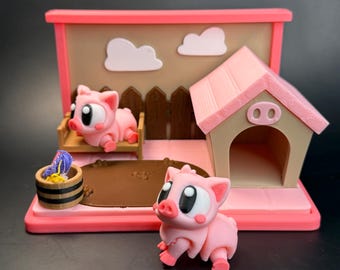Pigpen Farm Play set Diorama for Flexi Pigs and Articulated 3D Printed Fidget Pets