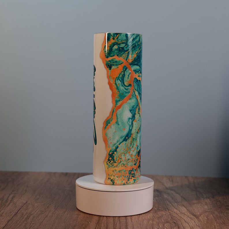 Personalized Marble Tumbler with Lid and Straw Custom Skinny 20oz or 30oz Tumblers Green & Gold