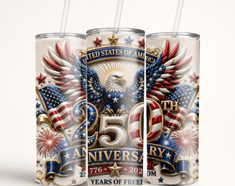 4th of July Personalized Skinny Tumbler with Straw 250th Anniversary Edition | 20oz or 30oz Tumbler
