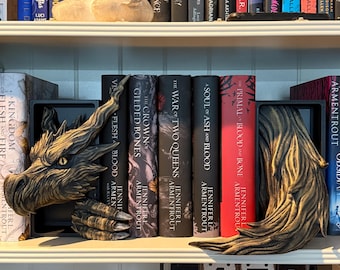 Shadow Dragon Book Nook with or without Tail | Fantasy Book Shelf Decor for Bookish Collectors and Dragon Rider Book Lovers