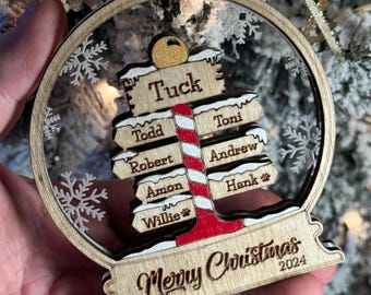 Personalized Hand-Painted North Pole Sign Large Family Christmas Ornament | Family of 7 Christmas ornament | Family of 8 Ornament