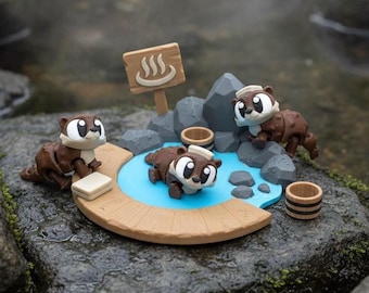 Articulated Sensory Fidget Toy - Otter with Onsen Habitat  | Desk Decor