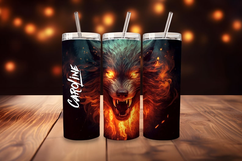 Fire Wolf Personalized Halloween Glow Tumbler with Straw Big Glow in the Dark Halloween Tumbler Halloween 2023 imagem 7