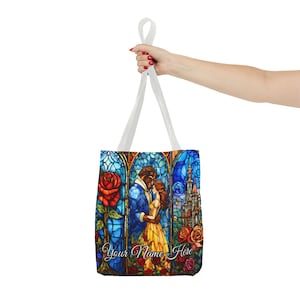 Personalized Beauty and the Beast Stained Glass Tote, Book Bag Gift, Belle Gift for Her, Bookish Gifts, Book Lover Gift, Cute Tote Bag image 7