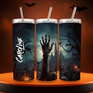 Zombie Arm Personalized Halloween Glow Tumbler with Straw Big Glow in the Dark Halloween Tumbler Halloween 2023 image 3