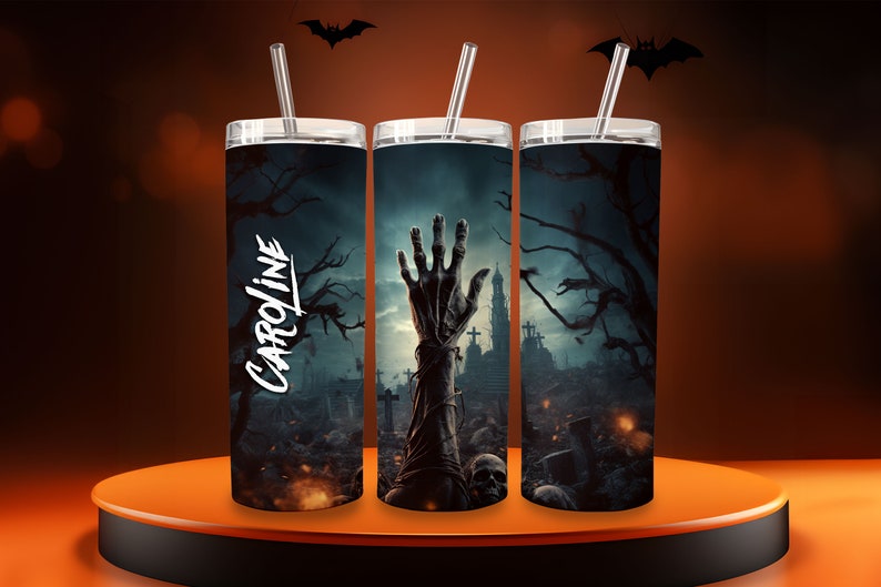 Zombie Arm Personalized Halloween Glow Tumbler with Straw Big Glow in the Dark Halloween Tumbler Halloween 2023 image 3