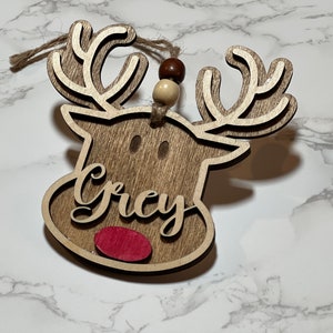 Personalized Reindeer Family Christmas Ornament, Wood Stocking Tags Personalized, Baby Christmas Ornament, Christmas Decoration image 6