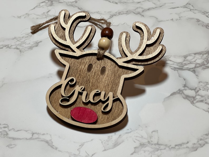 Personalized Reindeer Family Christmas Ornament, Wood Stocking Tags Personalized, Baby Christmas Ornament, Christmas Decoration image 6