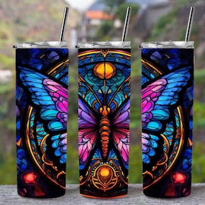 Stained Glass Butterfly Tumbler 20oz 30oz Personalized Tumbler image 1