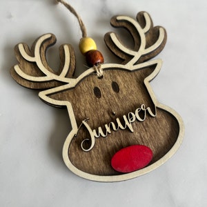 Personalized Reindeer Family Christmas Ornament, Wood Stocking Tags Personalized, Baby Christmas Ornament, Christmas Decoration Walnut
