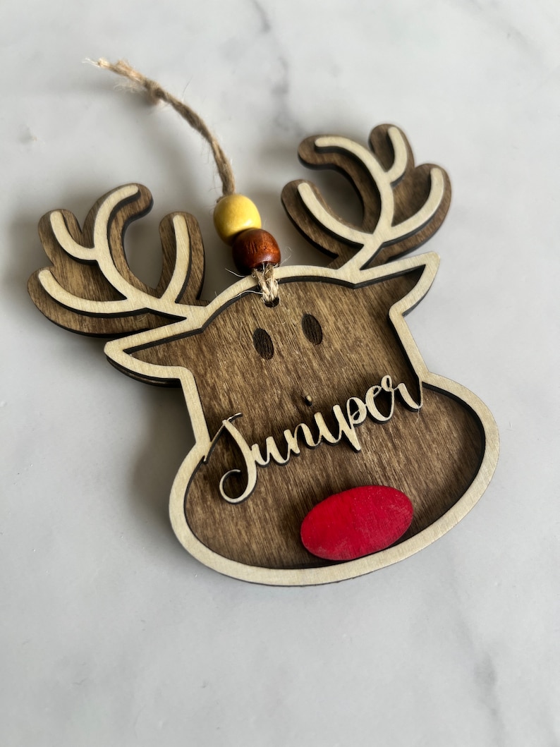 Personalized Reindeer Family Christmas Ornament, Wood Stocking Tags Personalized, Baby Christmas Ornament, Christmas Decoration Walnut