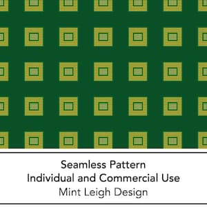 Puede incluir: Un patrón sin costuras con un diseño repetitivo de chips de computadora de color dorado sobre un fondo verde oscuro. El patrón es ideal para usar en proyectos digitales e impresos.