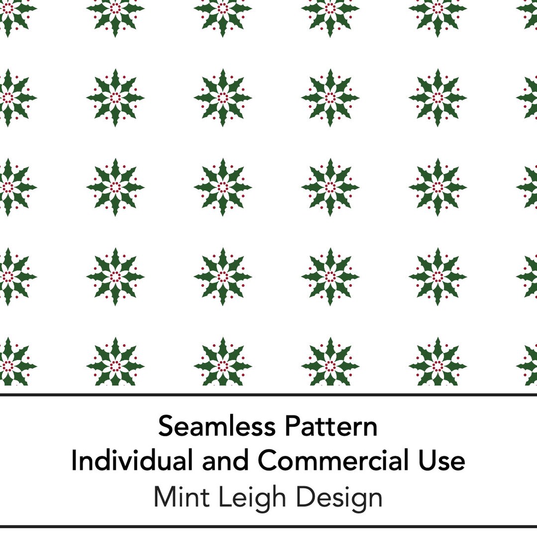 Holly Repeat Pattern Christmas Holly Seamless Pattern for Fabric, Digital Download, Repeat ...