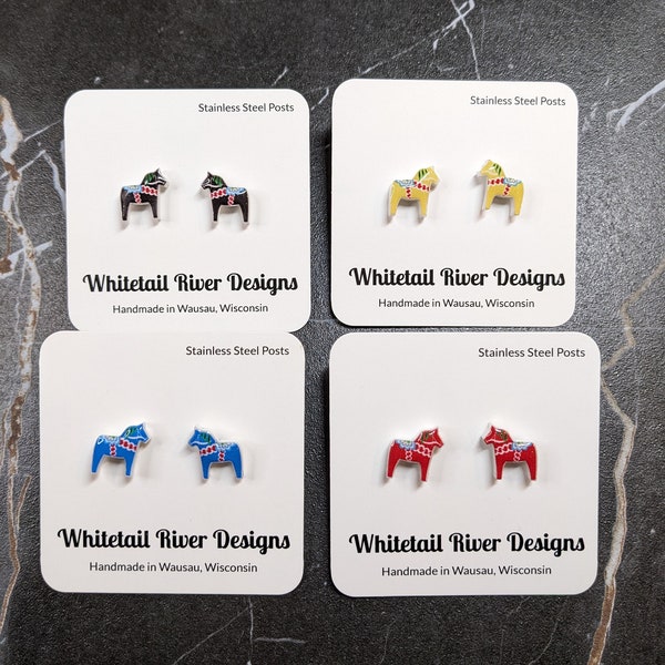 Dala Horse Acrylic Post Stud Earrings with Stainless Steel Posts - Multiple Colors to Choose From