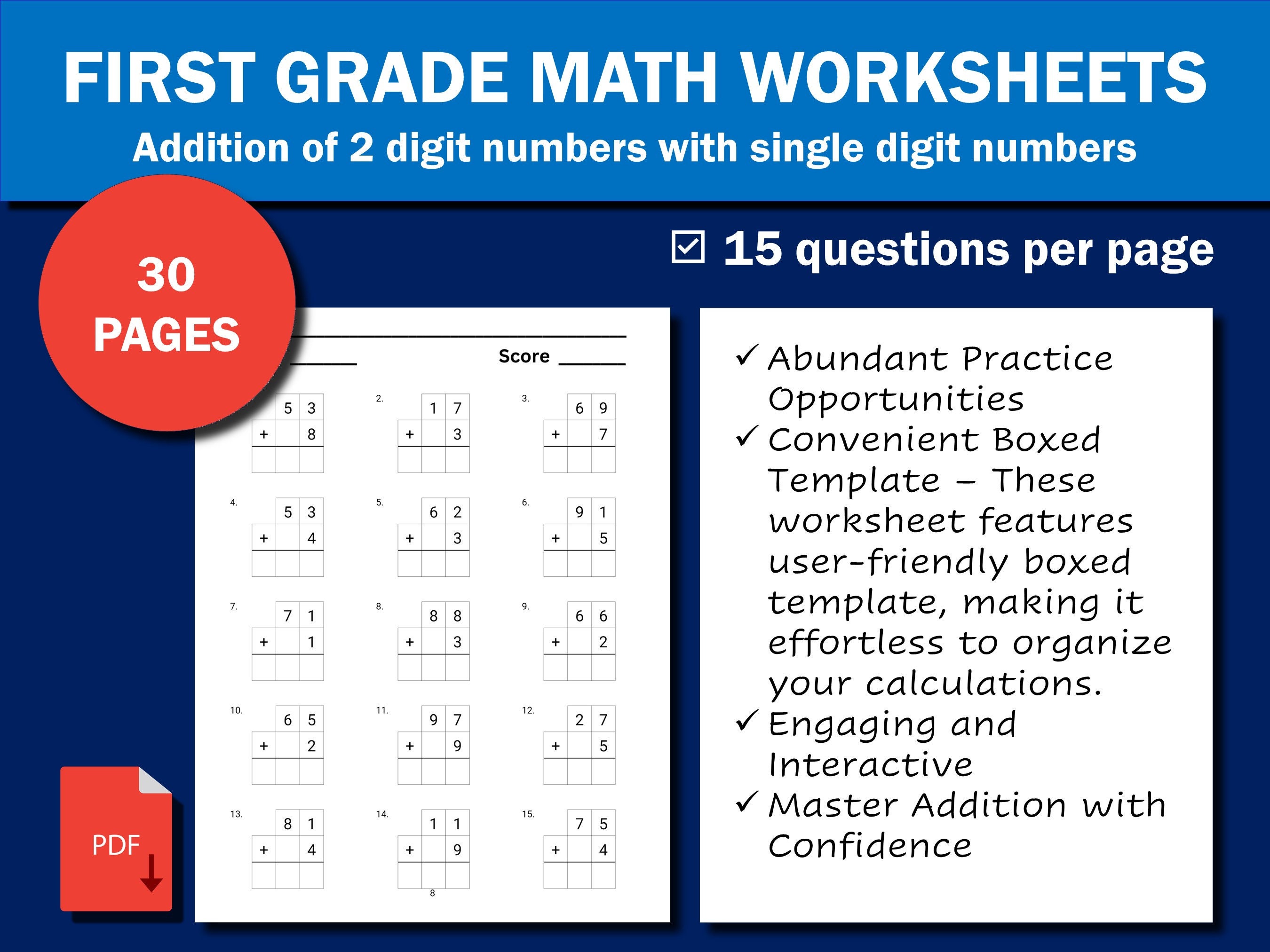 30 Printables First Grade Math Worksheet With Addition of 2 Digit ...